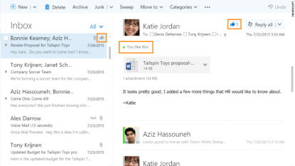 Outlook web version to get Likes and @Mentions